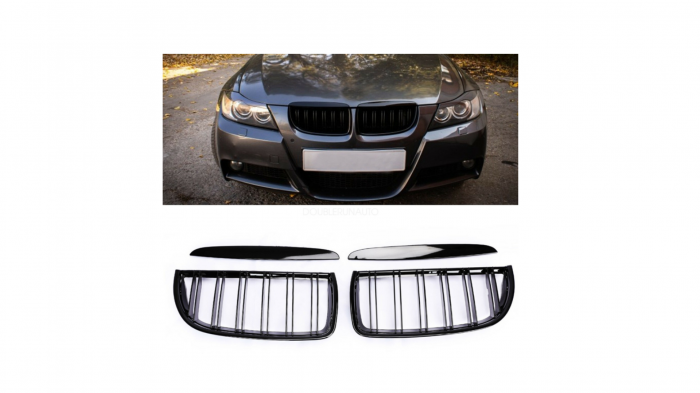 Set 2 grile duble, negru lucios, M Design pentru BMW E90 Nonfacelift [5]