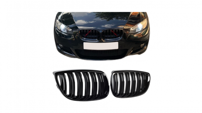 Set 2 grile duble, negru lucios, M Design pentru BMW E92 Nonfacelift [2]
