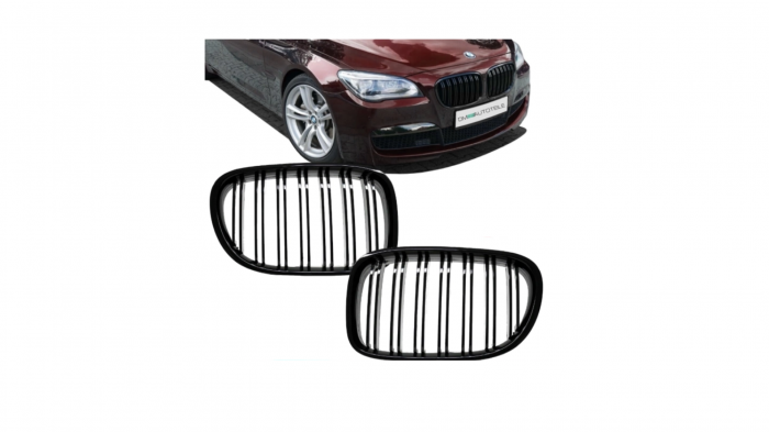Set 2 grile duble, negru lucios, M Design pentru BMW F01 F02 [7]