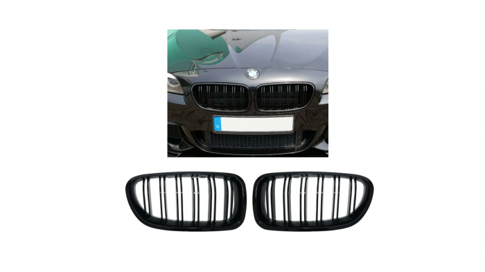 Set 2 grile duble, negru lucios, M Design pentru BMW F10 [4]