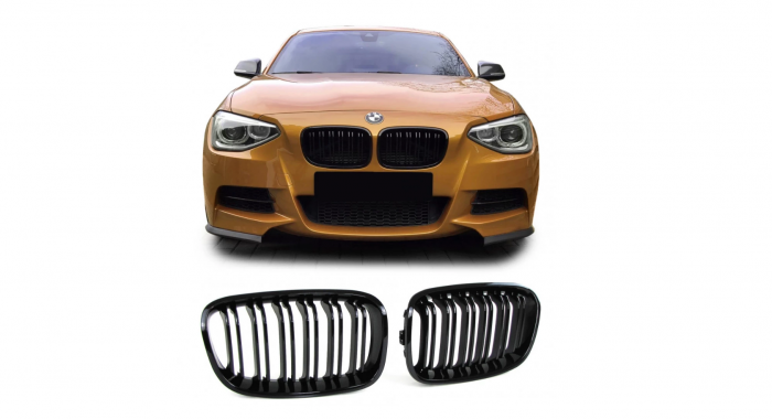 Set 2 grile duble, negru lucios, M Design pentru BMW F20 Nonfacelift [5]