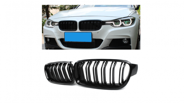 Set 2 grile duble, negru lucios, M Design pentru BMW F30 [2]