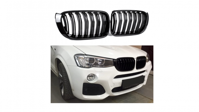 Set 2 grile duble, negru lucios, M Design pentru BMW X3 F25 Facelift [4]