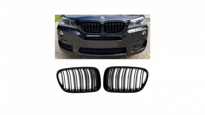 Set 2 grile duble, negru lucios, M Design pentru BMW X3 F25 Nonfacelift [2]