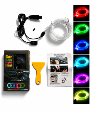 Lumini ambientale - Banda LED RGB auto 3M, 7 culori, control pe fir, alimentare USB