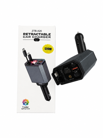 Incarcator auto retractabil 4 în 1, 120W, USB proiector stelar și iluminare RGB [1]
