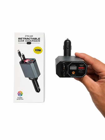 Alte accesorii - Incarcator auto retractabil 4 în 1, 120W, USB proiector stelar și iluminare RGB