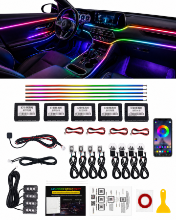 MAGAZIN - Kit 23 în 1 lumini ambientale auto Symphony RGB Wireless, benzi acrilice LED, iluminare bord, uși, mânere și picioare, control prin aplicație