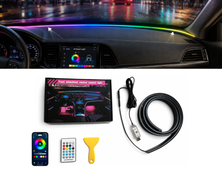 Banda LED parbriz RGB Symphony auto 150 cm, control prin aplicatie, USB