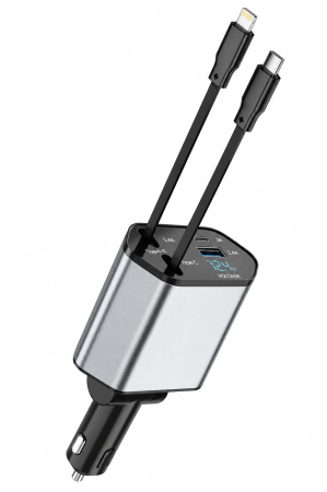 Incarcator auto 4 in 1, 120W, cu cabluri retractabile USB-C și Lightning [1]