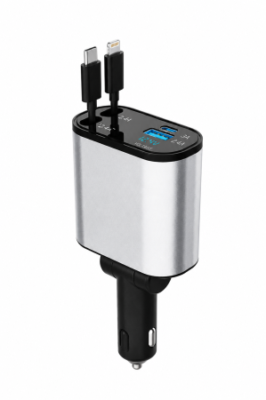 Incarcator auto 4 in 1, 120W, cu cabluri retractabile USB-C și Lightning [0]