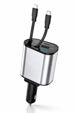 Incarcator auto 4 in 1, 120W, cu cabluri retractabile USB-C și Lightning [3]