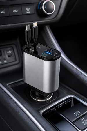 Incarcator auto 4 in 1, 120W, cu cabluri retractabile USB-C și Lightning [4]
