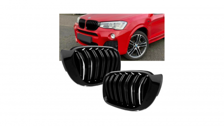 Set 2 grile duble, negru lucios, M Design pentru BMW X3 F25 Facelift [6]