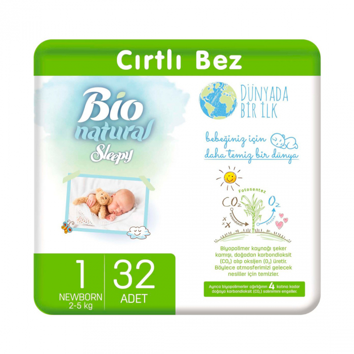 Scutece Sleepy Bio Natural Marime 1 Newborn , 2-5kg, 32 bucati [1]