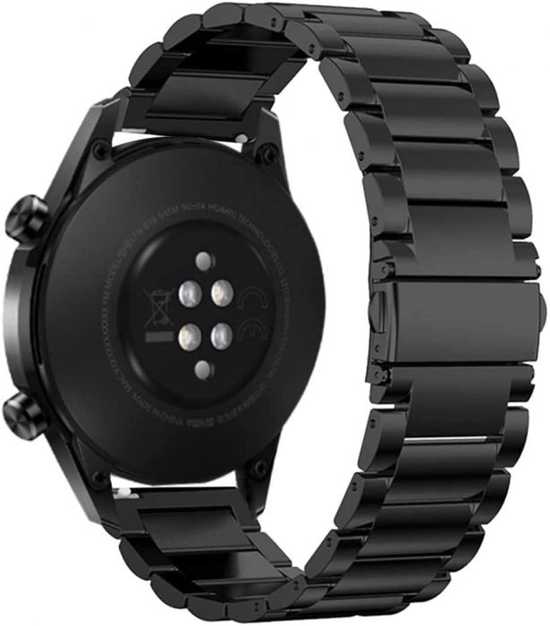 Curea smartwatch otel inoxidabil compatibila cu Huawei GT 2, ultra black, 46mm [2]