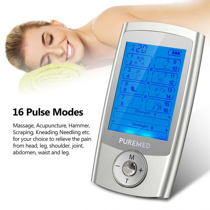 Aparat de masaj electrostimulator eficient TENS fizioterapie cu 6 electrozi, 16 programe de masaj, pentru ameliorarea durerii, gri [3]