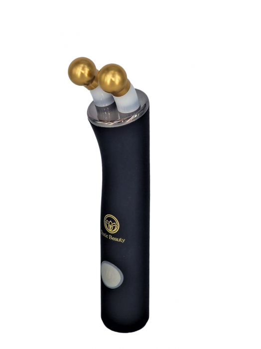 Aparat masaj facial cu vibratii, microcurent si led pentru indepartarea ridurilor si cearcanelor, negru [5]
