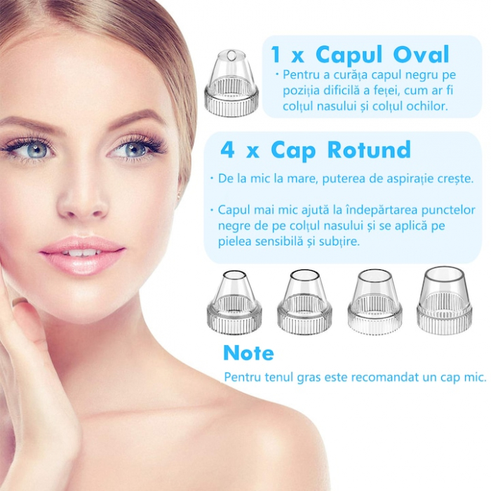 Aparat Smart extras puncte negre cu vacuum, WeOne, 5 Puteri ajustabile, 5 capete, LCD display, Ingrijire ten, Incarcare USB [4]