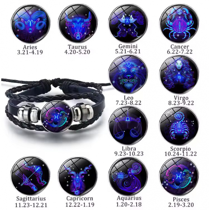 Bratara manifestarii pentru calm si noroc alunga negativitatea cu semne zodiacale este reglabila si unisex, Taur [2]