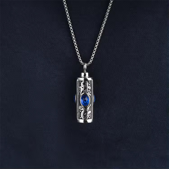 Colier comemorativ cu urna de incinerare cu piatra de zirconiu din oțel inoxidabil, silver [2]