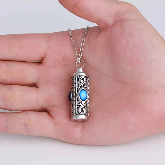 Colier comemorativ cu urna de incinerare cu piatra de zirconiu din oțel inoxidabil, silver [5]