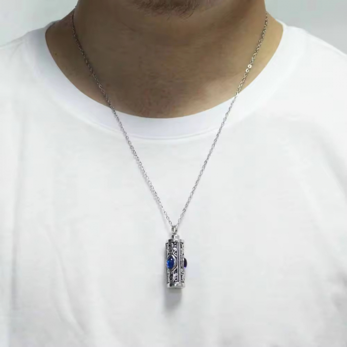 Colier comemorativ cu urna de incinerare cu piatra de zirconiu din oțel inoxidabil, silver [8]