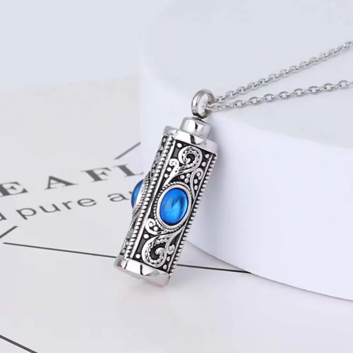 Colier comemorativ cu urna de incinerare cu piatra de zirconiu din oțel inoxidabil, silver [7]