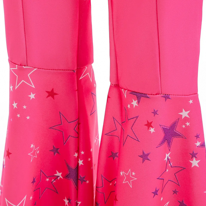 Costum Barbie fete cowgirl cu pantaloni vesta esarfa si cercei cu stelute, roz [5]