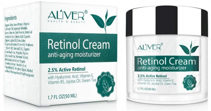 Crema de zi si noapte Aliver Retinol pentru fata, gat si decolteu cu 2,5% retinol activ + acid hialuronic, aloe si ceai verde, 50 ml [4]