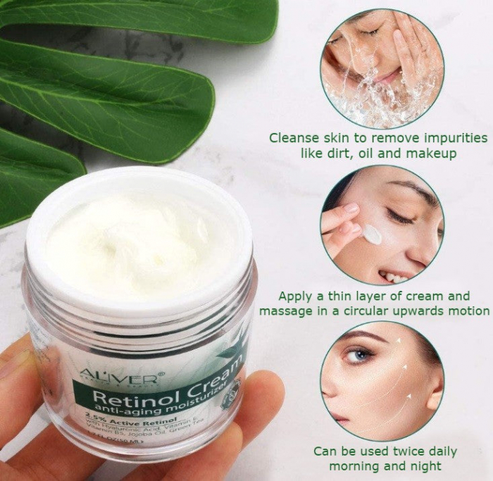 Crema de zi si noapte Aliver Retinol pentru fata, gat si decolteu cu 2,5% retinol activ + acid hialuronic, aloe si ceai verde, 50 ml [6]