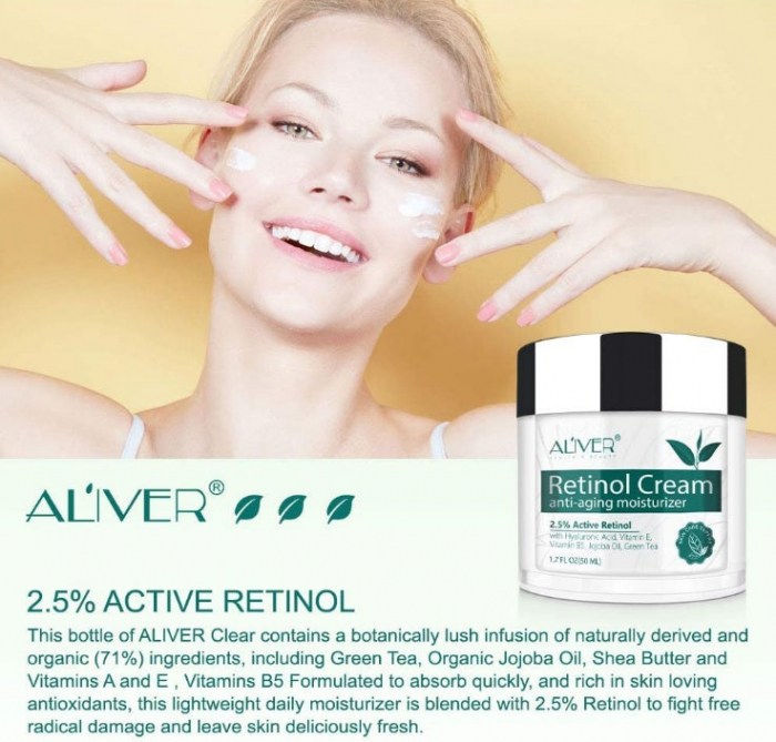 Crema de zi si noapte Aliver Retinol pentru fata, gat si decolteu cu 2,5% retinol activ + acid hialuronic, aloe si ceai verde, 50 ml [7]