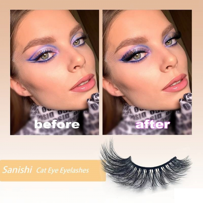Gene false banda efect Russian Volume 3D Fluffy Cat-eye Mink curbura D, negru [4]