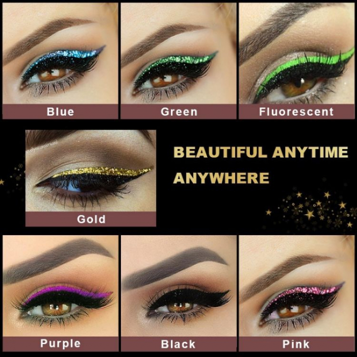 Set 4 Perechi de Gene cu Eyeliner si Glitter reutilizabile, verde neon [2]