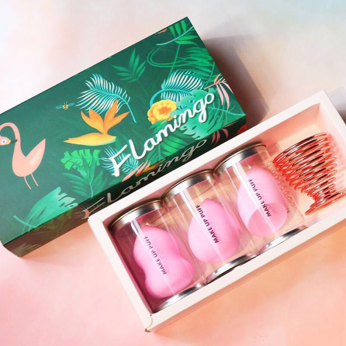 Set 3 bureti machiaj fara latex si suport metalic Flamingo roz [2]