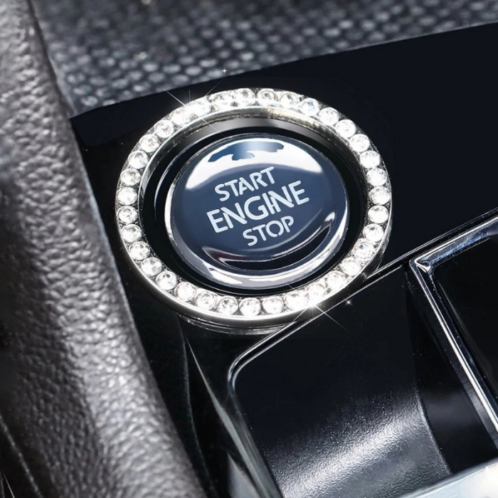 Sticker buton start/stop cu cristale stralucitoare, argintiu [5]