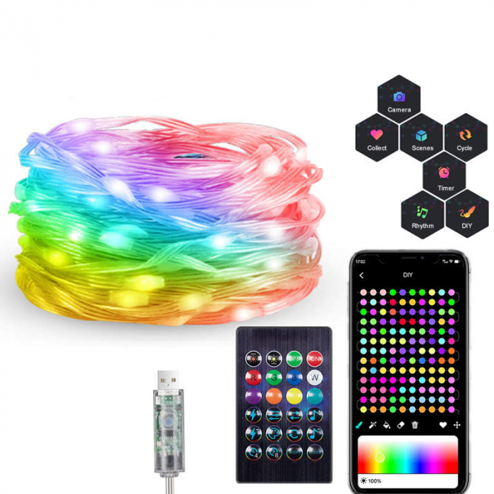 Instalatie smart LED-RGB controlata de aplicatie cu temporizator si sincronizare pe muzica pentru interior/exterior, 10 m [8]
