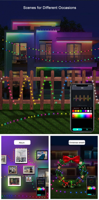 Instalatie smart LED-RGB controlata de aplicatie cu temporizator si sincronizare pe muzica pentru interior/exterior, 10 m [6]
