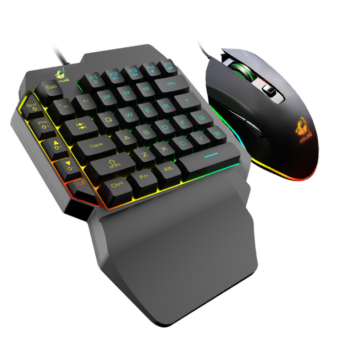 Kit tastatura one hand mouse si convertor Gaming Iluminare RGB 2400 DPI, Negru [3]