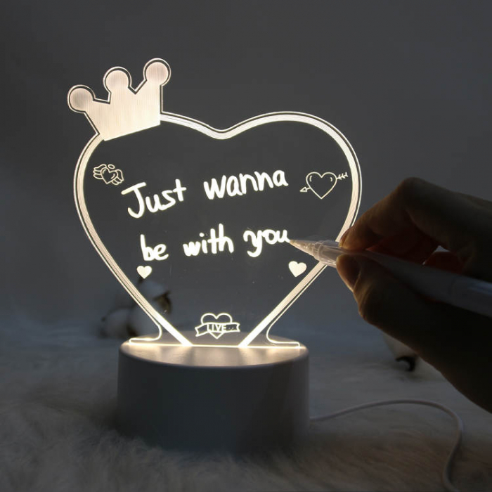 Lampa Led cu mesaj luminos personalizabil 3D cu stilou in forma de inima, incarcare usb, alb [2]