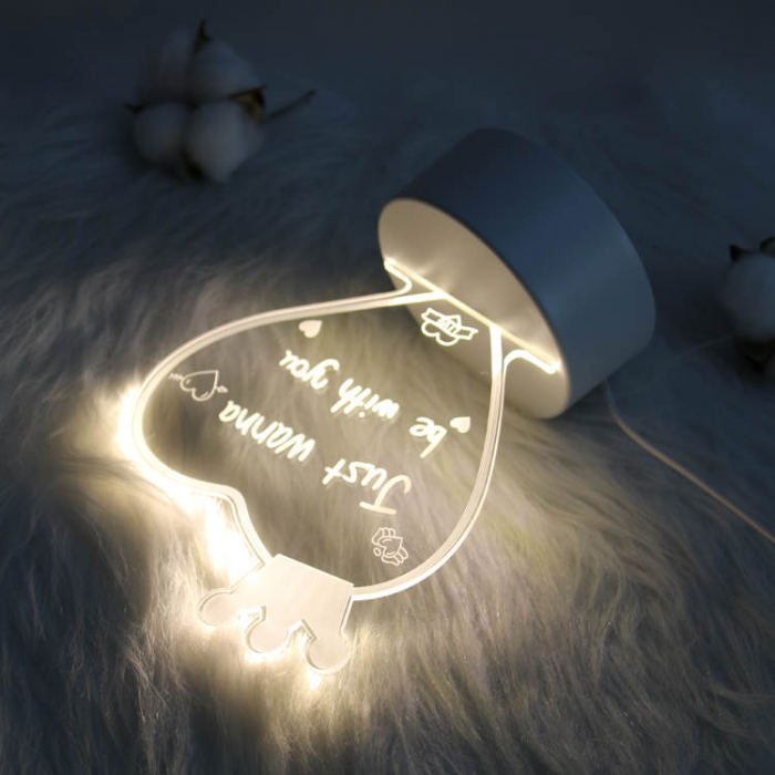 Lampa Led cu mesaj luminos personalizabil 3D cu stilou in forma de inima, incarcare usb, alb [3]