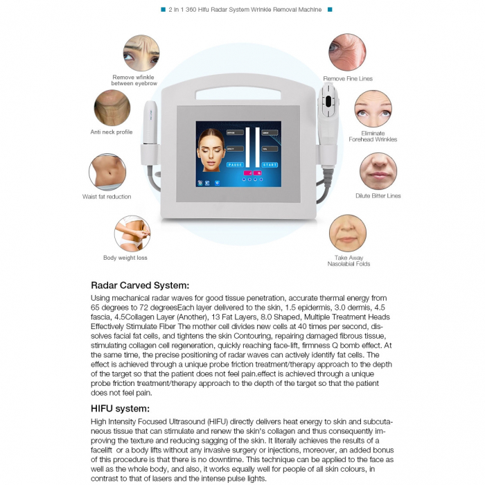  Aparat HIFU 2 in 1 Remodelare Faciala, Lifting, Radar V Line Profesional High Intensity Focused Ultrasound [5]