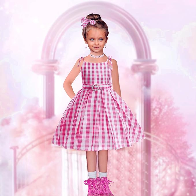 Rochita fete Barbie cu set cercei, lant si ochelari cu margarete, roz [2]