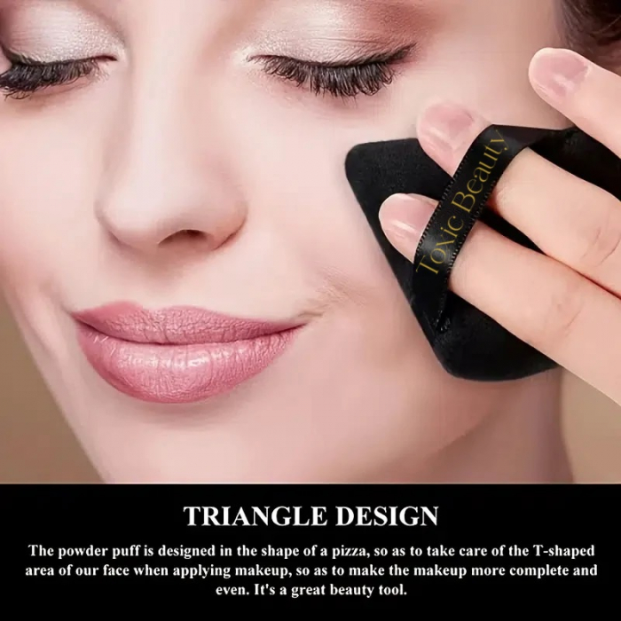 Set 2 bureti machiaj triunghi Powder Puff reutilizabil pentru produse solide si lichide, negru [2]