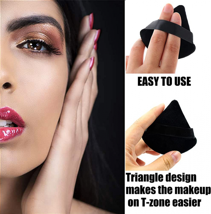 Set 2 bureti machiaj triunghi Powder Puff reutilizabil pentru produse solide si lichide, negru [3]