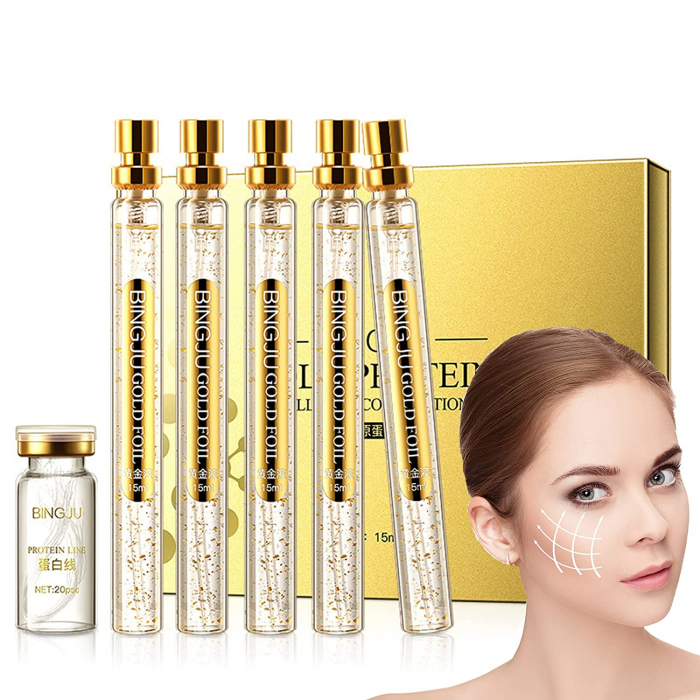 Set 20 de fire Instalift cu proteine de colagen-peptide si 5 serumuri Nano Gold, gold [4]