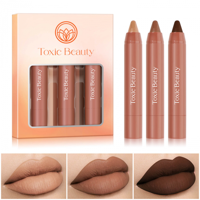 Set 3 rujuri mate tip creion Vegan cu miros de fructe si vitamine pentru hidratare, Chocolate Mix [2]