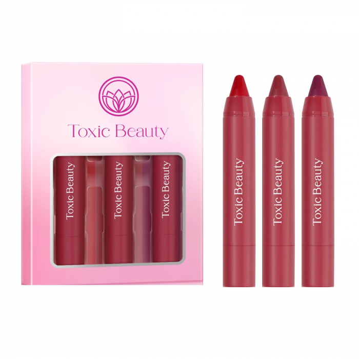 Set 3 rujuri mate tip creion Vegan cu miros de fructe si vitamine pentru hidratare, Red Mix [2]