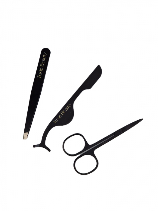 Set aplicare gene si stilizare sprancene cu suport din piele ecologica, negru [2]