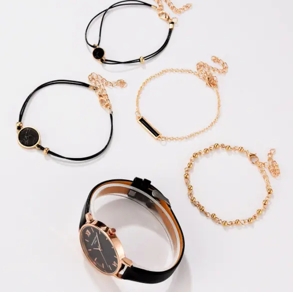 Set ceas dama cu 4 bratari elegant, negru [3]